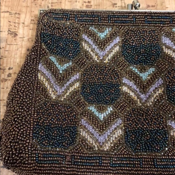 💥 Vintage Bronze Seedbead  clutch bag purse - Picture 3 of 7